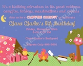 Girl Campfire Birthday Invitation Camp Out Sleepover - DIY Print Your Own - Matching Party Printables Available