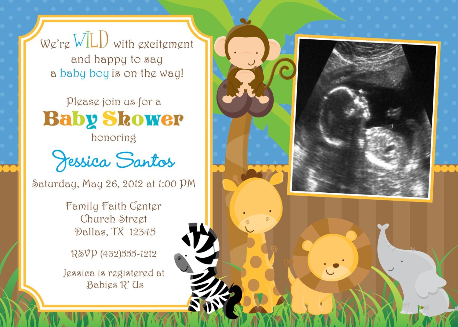 Safari Jungle Animals Baby Shower Invitation by jcbabycakes