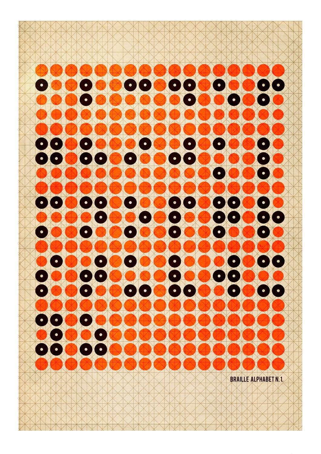Large illustration print 11.70 x 16.50 (A3). Braille Alphabet n.1. (Special spring offer: Get a geometric poster for free)