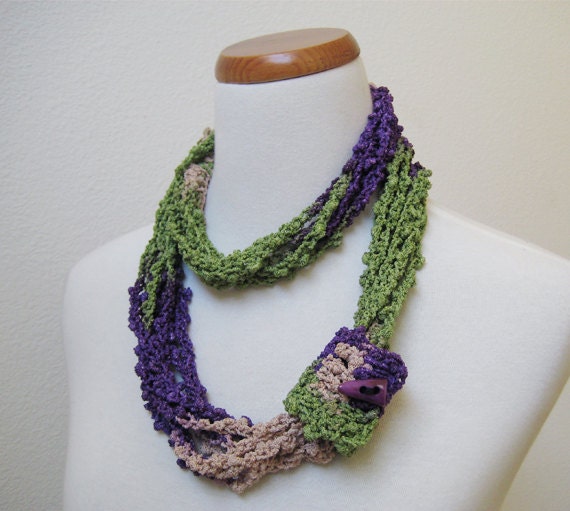 Green, Purple & Beige Long Scarf