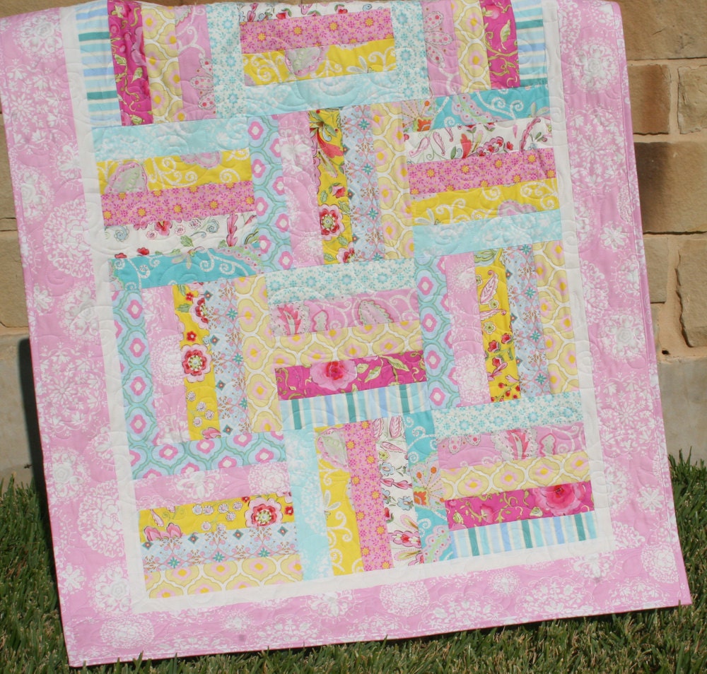 Pretty Little Things Baby Girl Quilt Pretty Little Things Pink Aqua Yellow Toddler