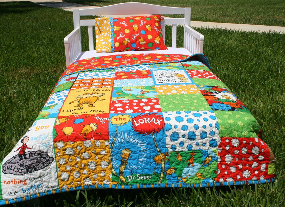 Lorax Toddler Bed Set Bright Organic Quilt and Pillow Case