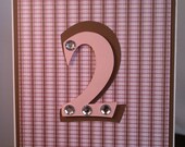 Happy 2nd Birthday card pink and brown plaid with rhinestones