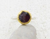 Rough Garnet Ring - 24k Solid Gold and Sterling Ring - Gemstone Ring - Stacking Garnet Ring