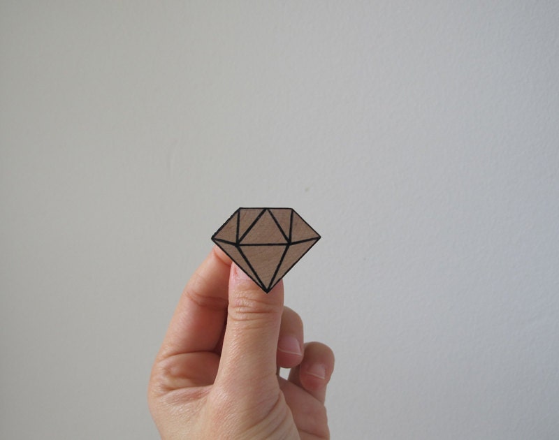 diamond wooden brooch