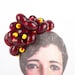 Mysterious lady Ooak art Doll Wearing Burgundy with pink Polka Dots dress,  Vintage Yellow and glass Maroon Beads hat  - handmade cloth doll