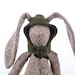 Easter Bunny - Small knitted silk rabbit Wearing Dark green wool Hood and Golden Copper socks - timohandmade Eco Stuffed Doll