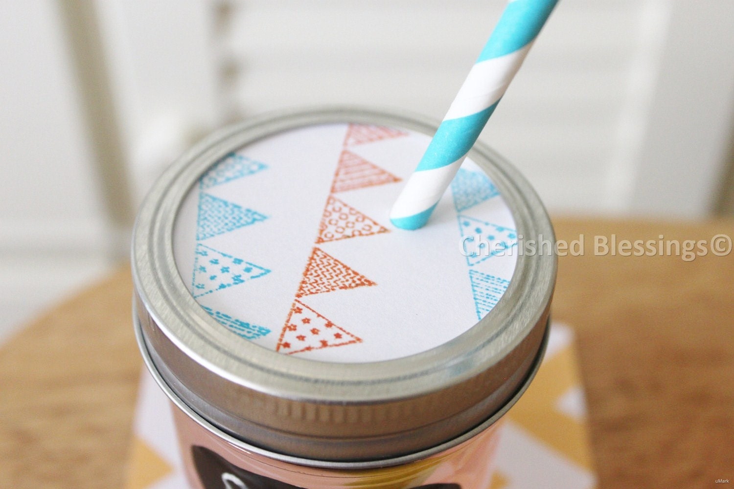 Wedding Table Setting Mason Jar LIDS, 10 Tumblers Cup Glasses Lids Bunting Banner Design Kids Birthday Party Baby Bridal Shower Favors Il_170x135