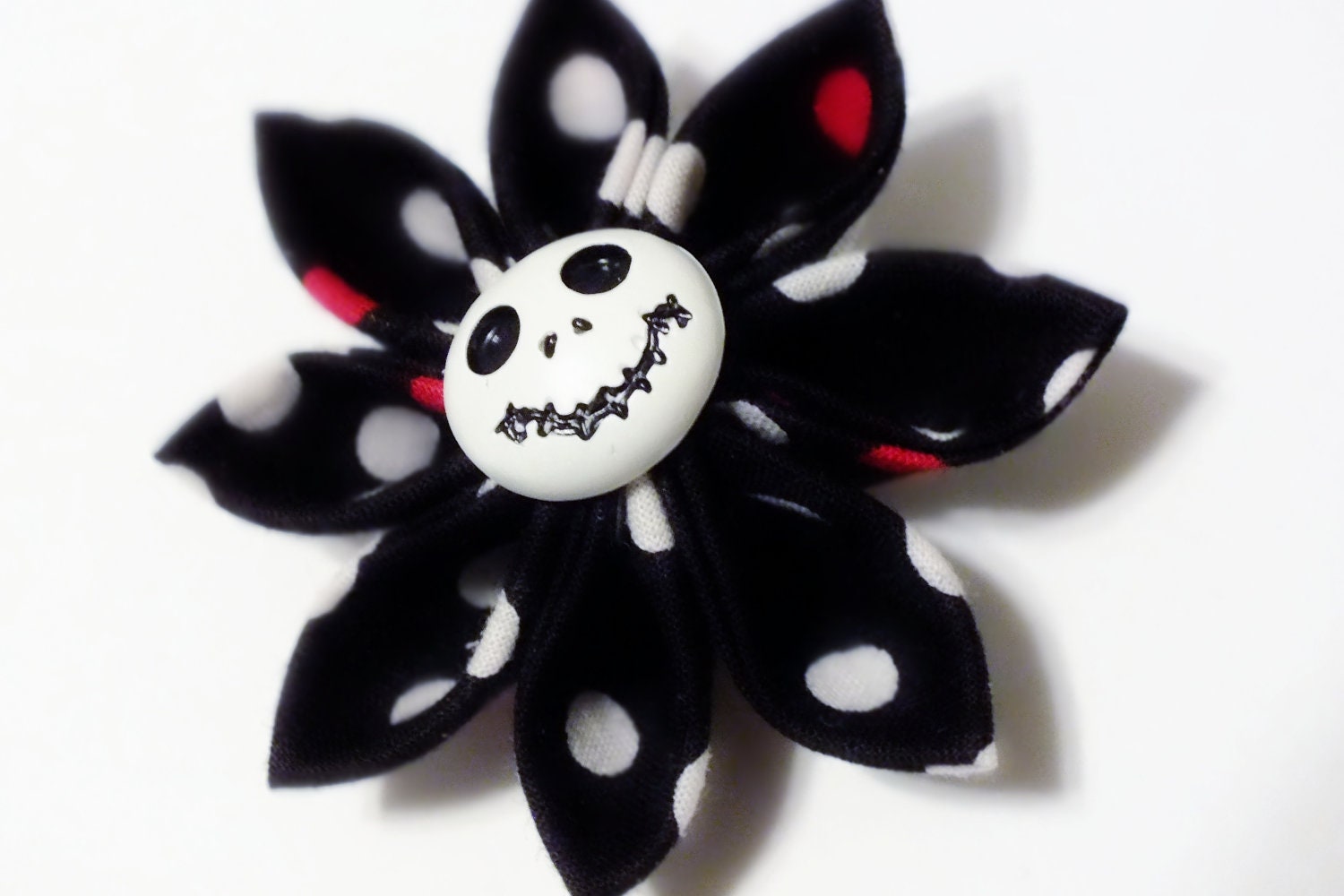 Jack Skeleton Hair Clip Black Red and White Polka Dots SALE
