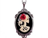 Lolita Skull Lady - Skeleton Necklace - Cameo Jewelry - Halloween Necklace