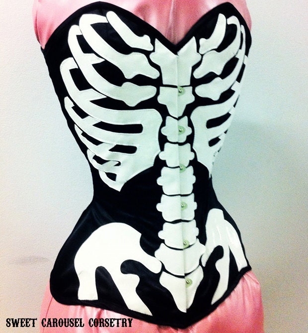 Rib cage skeleton vinyl satin made to order overbust corset