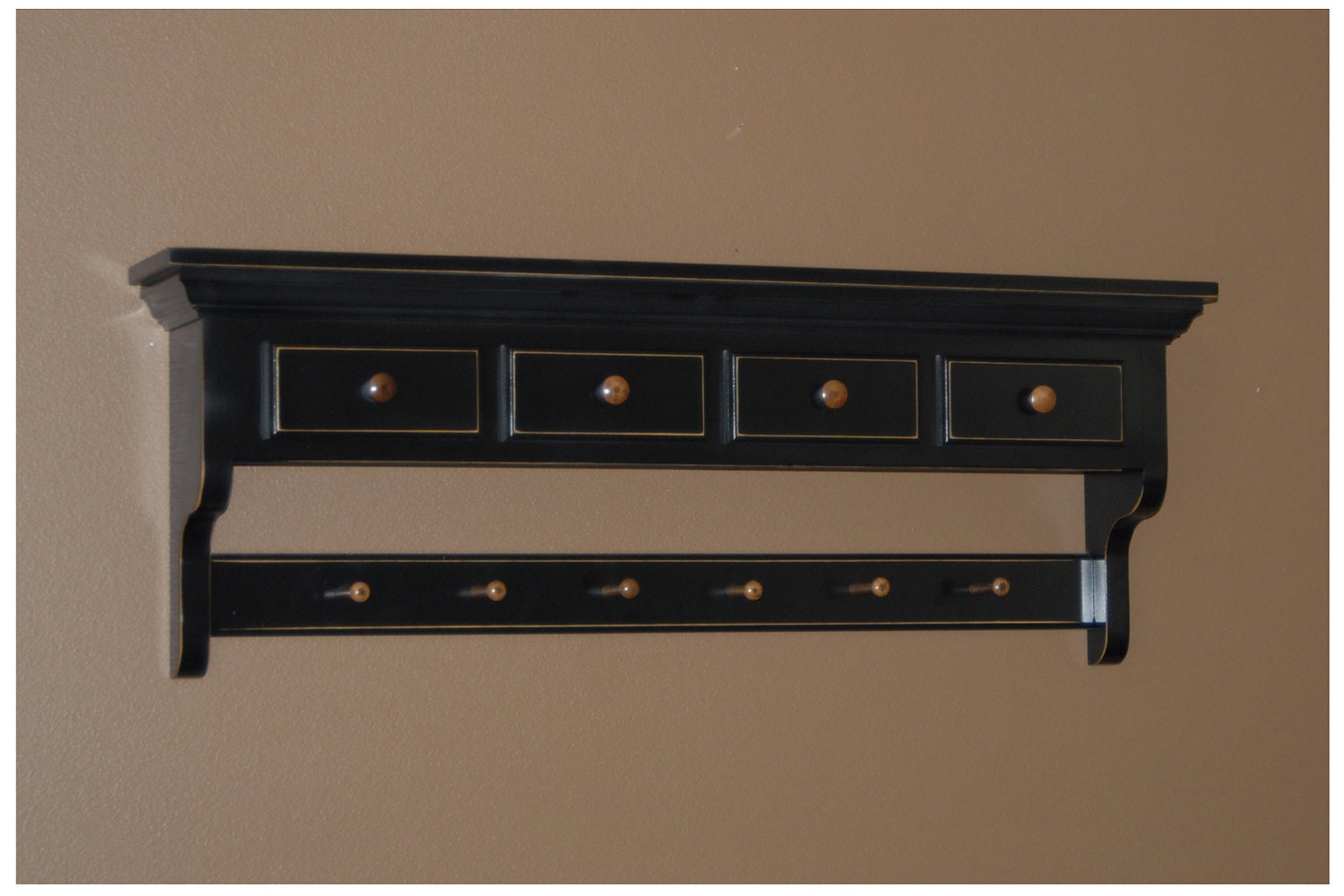 Items similar to 4 Drawer Decorative Wall Shelf with Crown Molding and