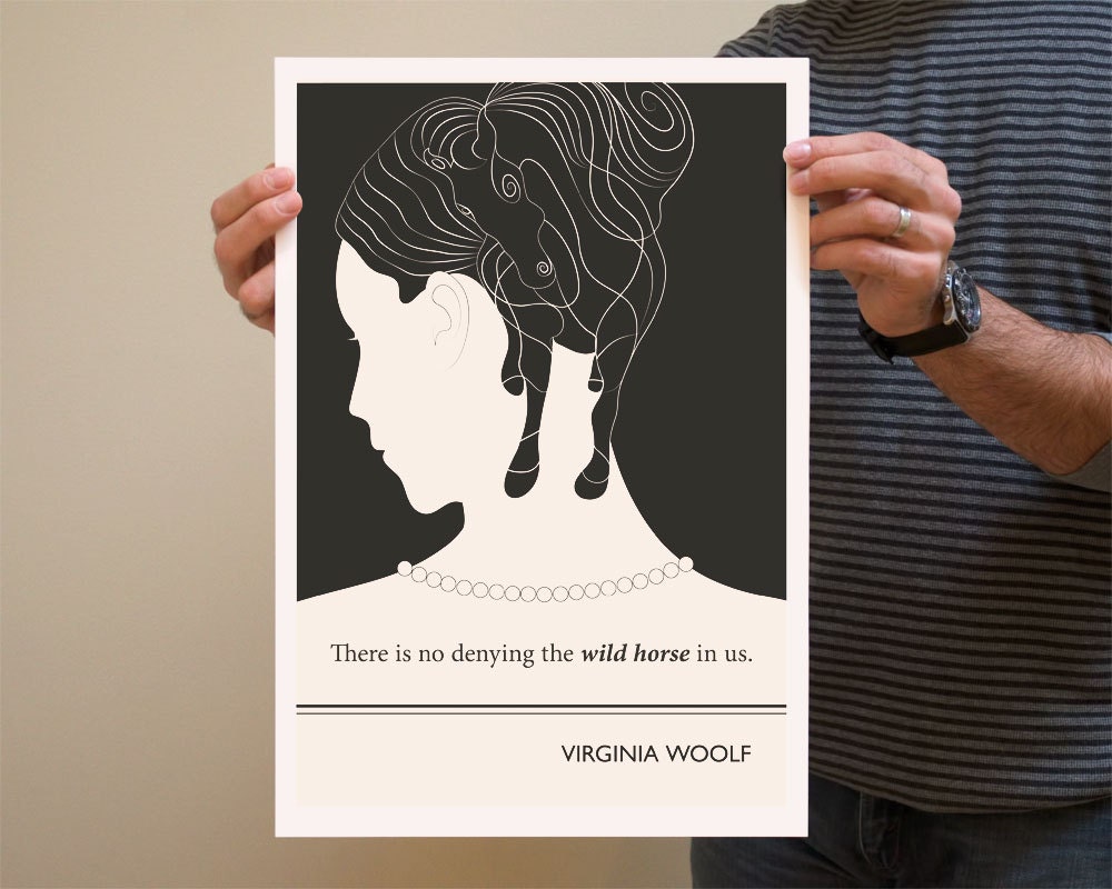 Illustration, Virginia Woolf Quote, Fine Art Prints andArt Posters, Black and White, Silhouette Art, Woman Drawing