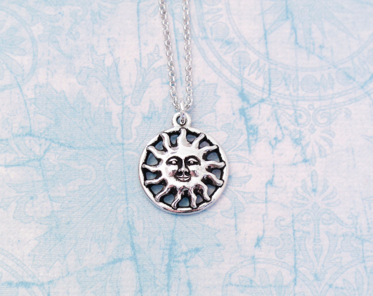 Sun Charm Necklace - Antique Silver Tree of Life Necklace - Made in USA Charm
