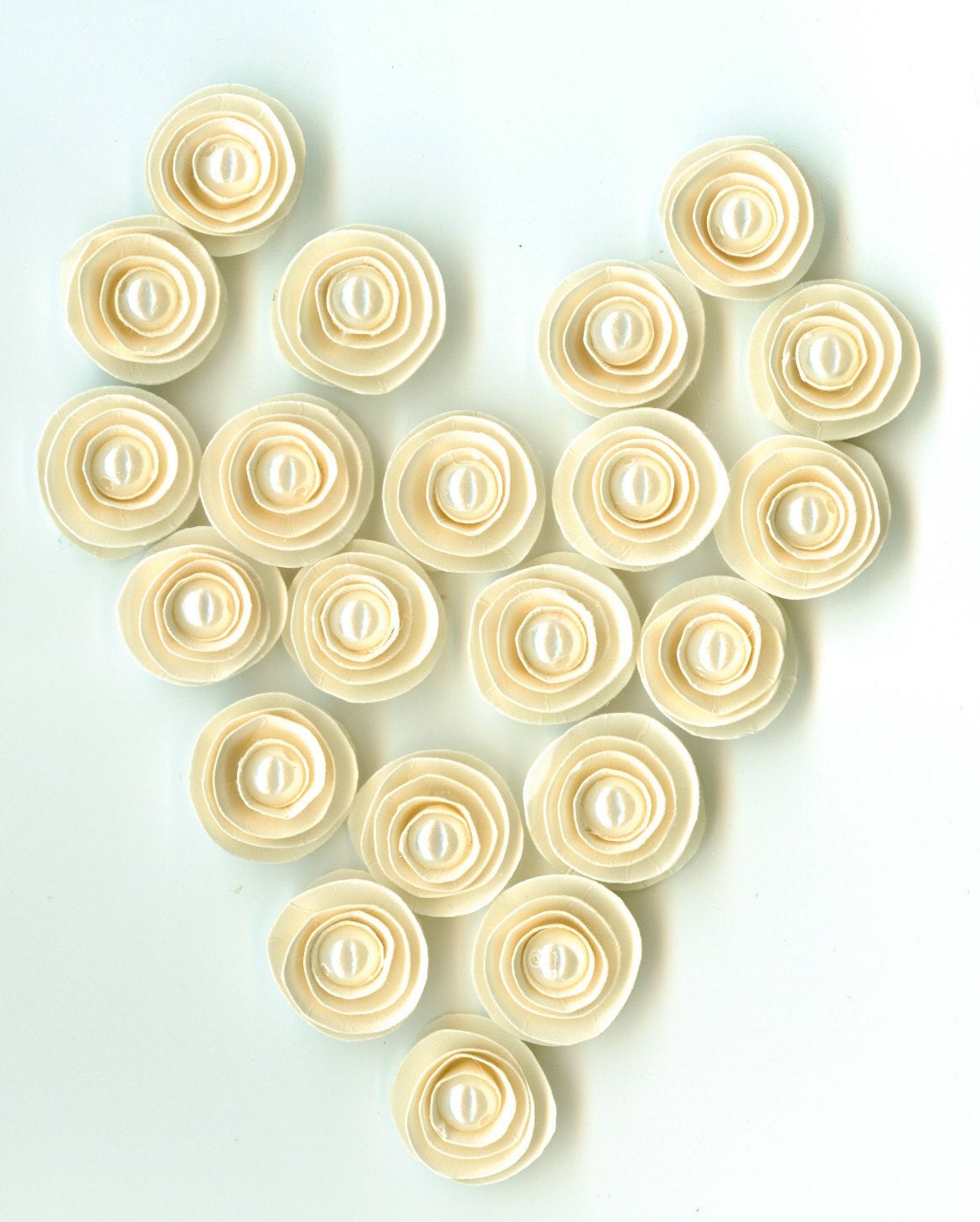 Mini Pearl Sand Ivory Rose Spiral Paper Flowers for Weddings, Bouquets, Events and Crafts