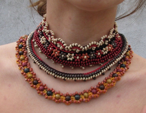 Jewelry / Necklaces  Beadwork Free form  crochet necklace choker