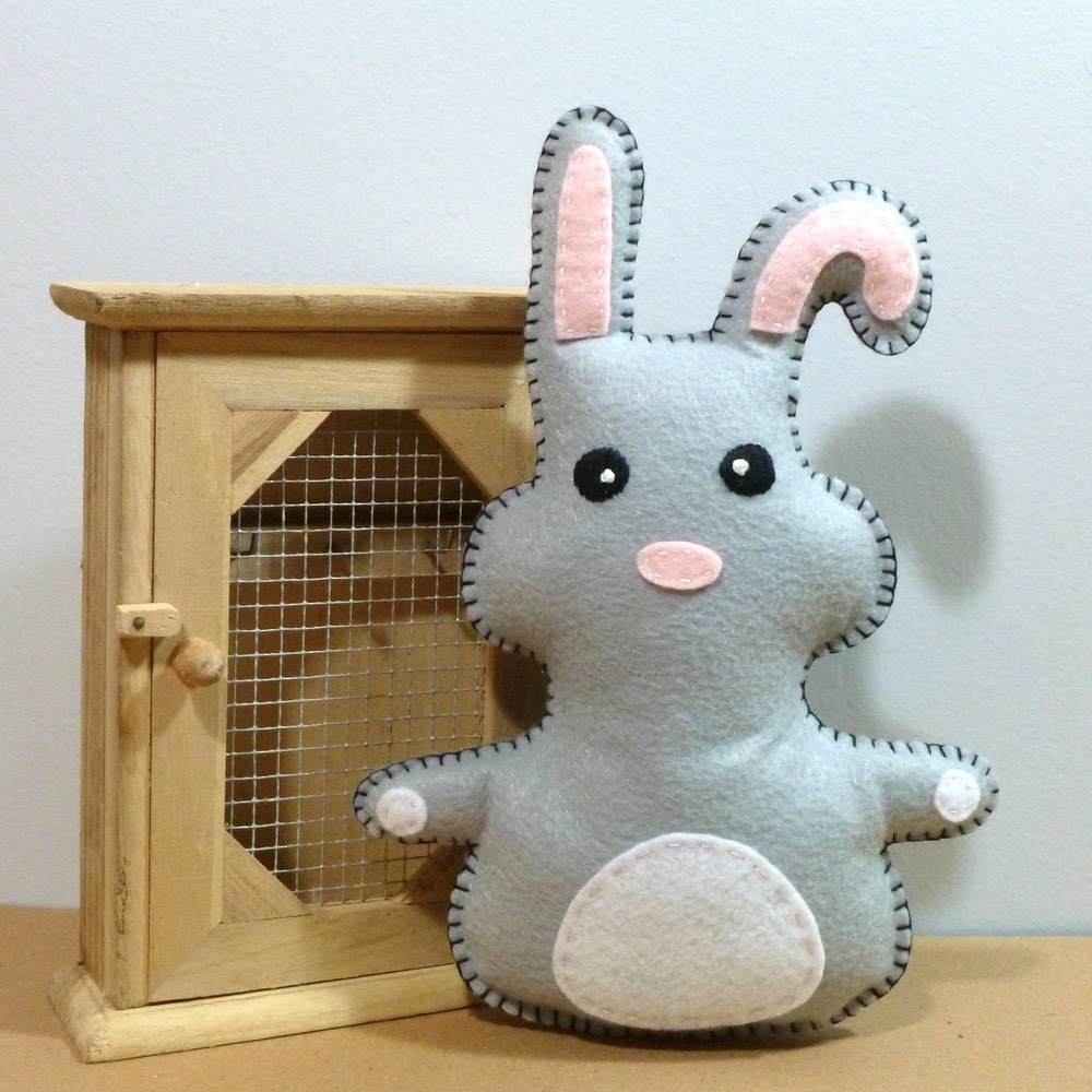 Stuffed Bunny Rabbit PATTERN - Sew by Hand Plush Felt Stuffed Animal PDF - Easy to Make