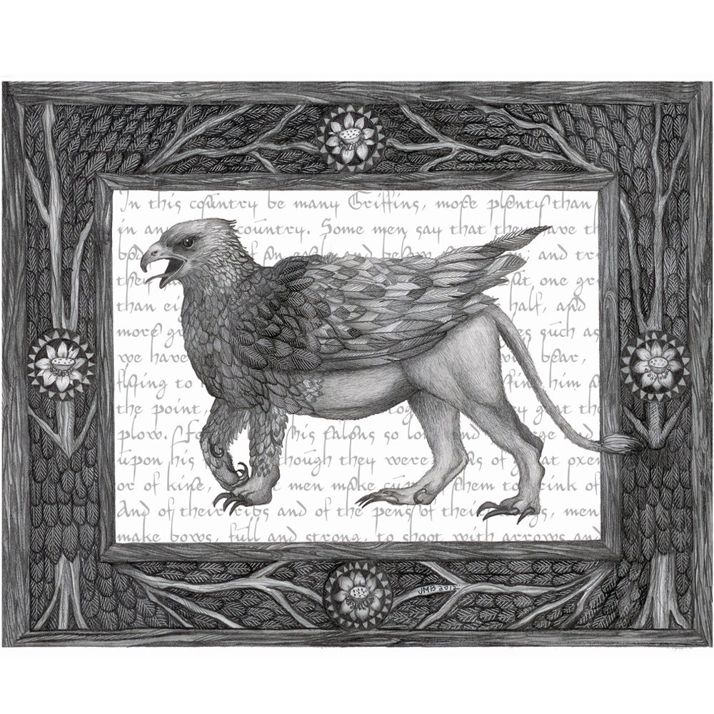 8x10 Giclee Illustrated Print of Griffin Mythological Beast