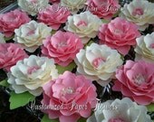 Paper Flowers - Handmade - Elizabeth Rose - Set of 20 - Pink and White - Weddings - Party Favors - Custom Colors Available