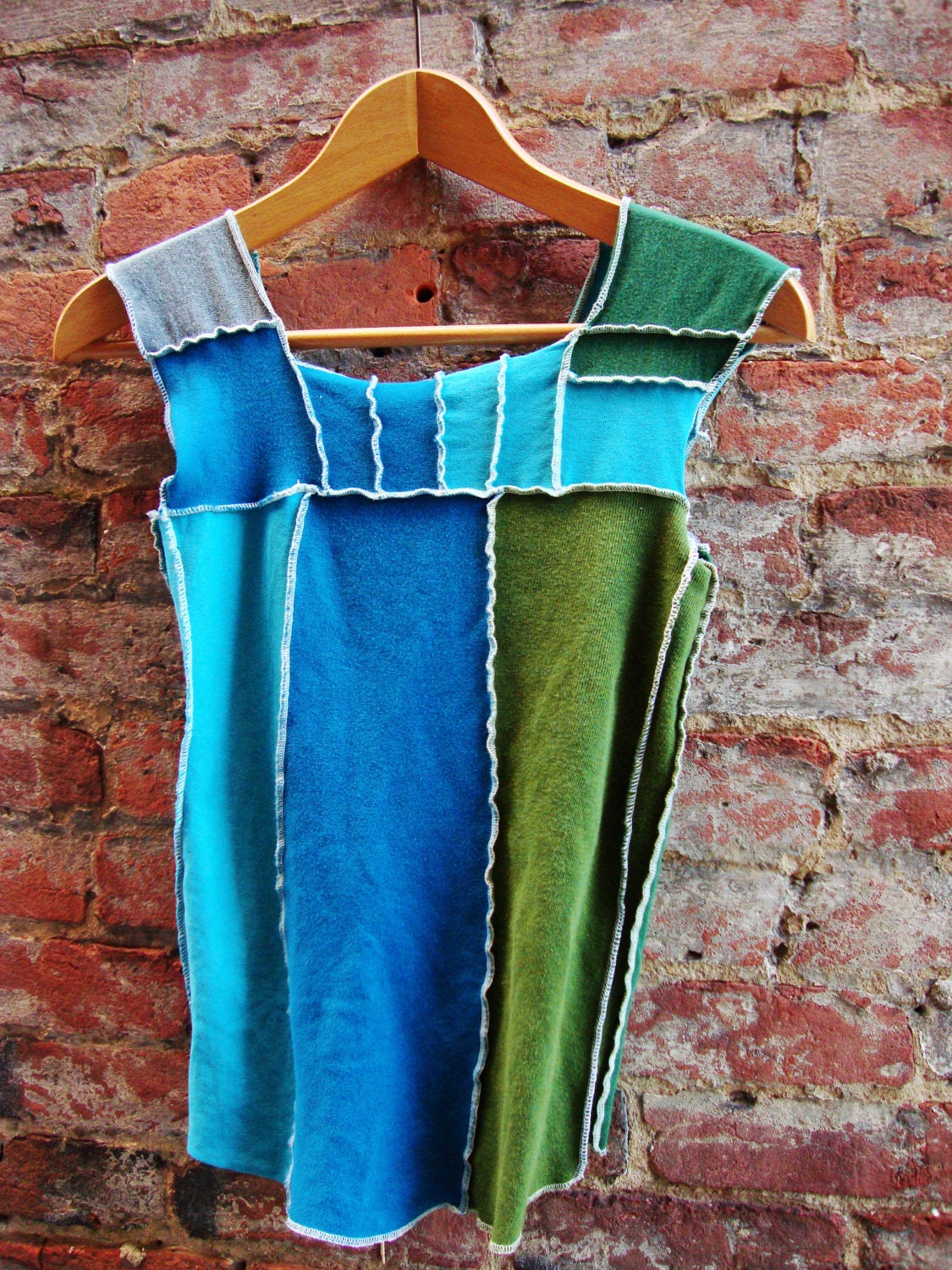 Womens Shirt/ Wearable Art Womens Top/ Upcycled T Shirt / Teal Green and Blue
