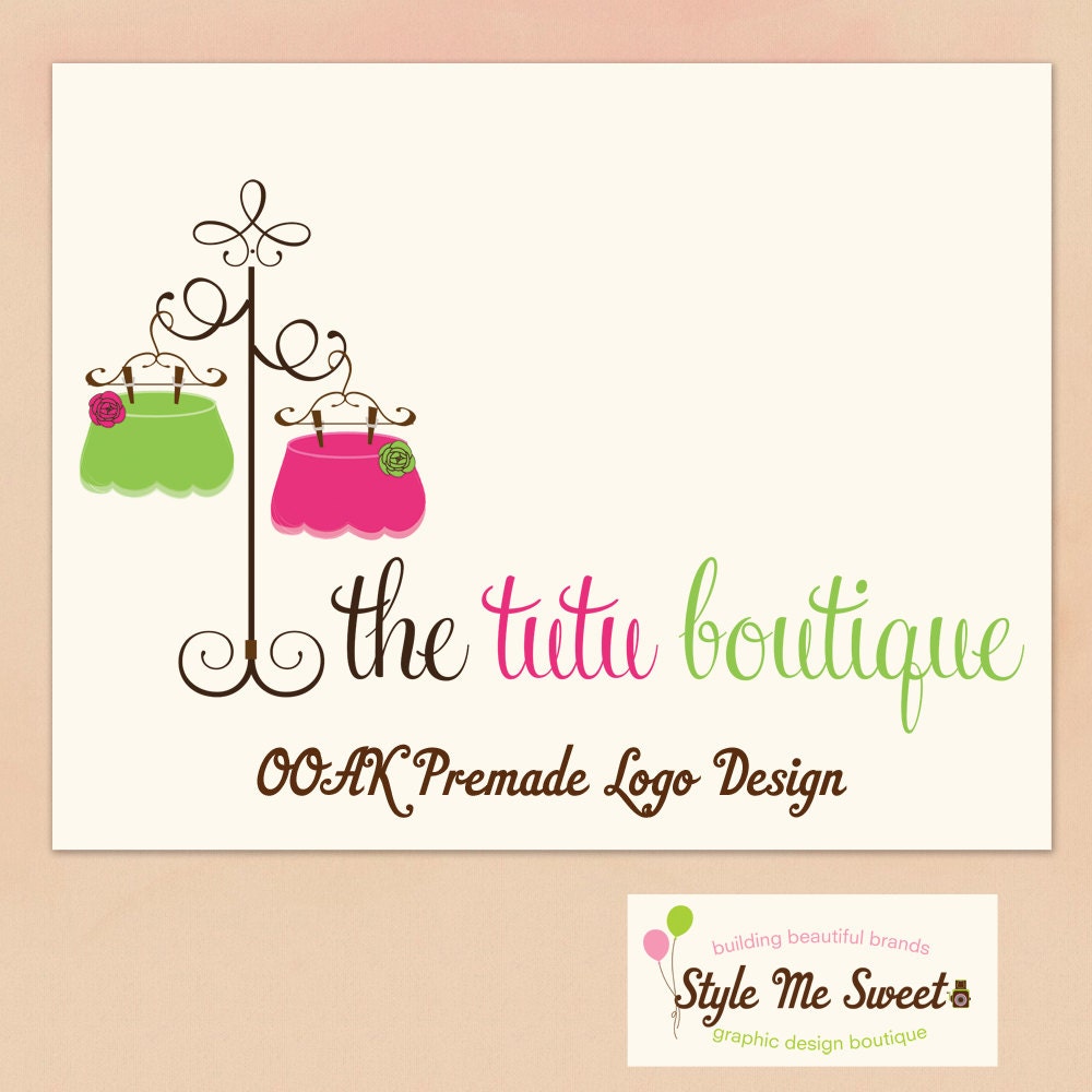 Premade Logo Design OOAK - Adorable Hanging Tutus Hand Drawn Small Business Photography Photographer Logo Never Resold