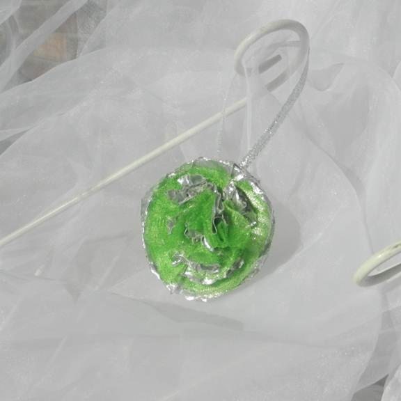 Lime Green Silver Christmas Flower Ornament