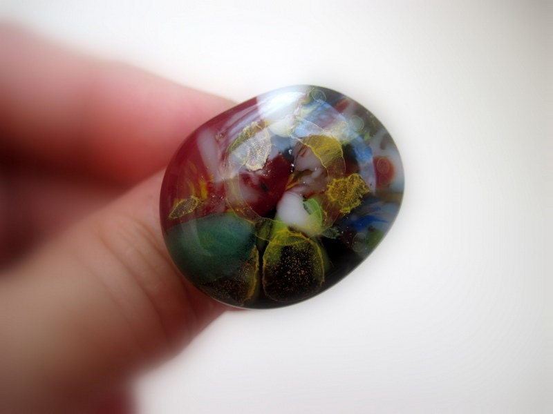 Fused Glass Colorful Rainbow Ring OOAK