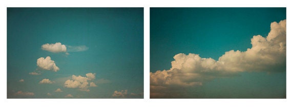 Cloud Set of 2, SAVE 20% OFF 8x12 Fine Art Photography Prints Dreamy, Whimsical Cloud photos Summer Home Decor Wall Art Teal Blue