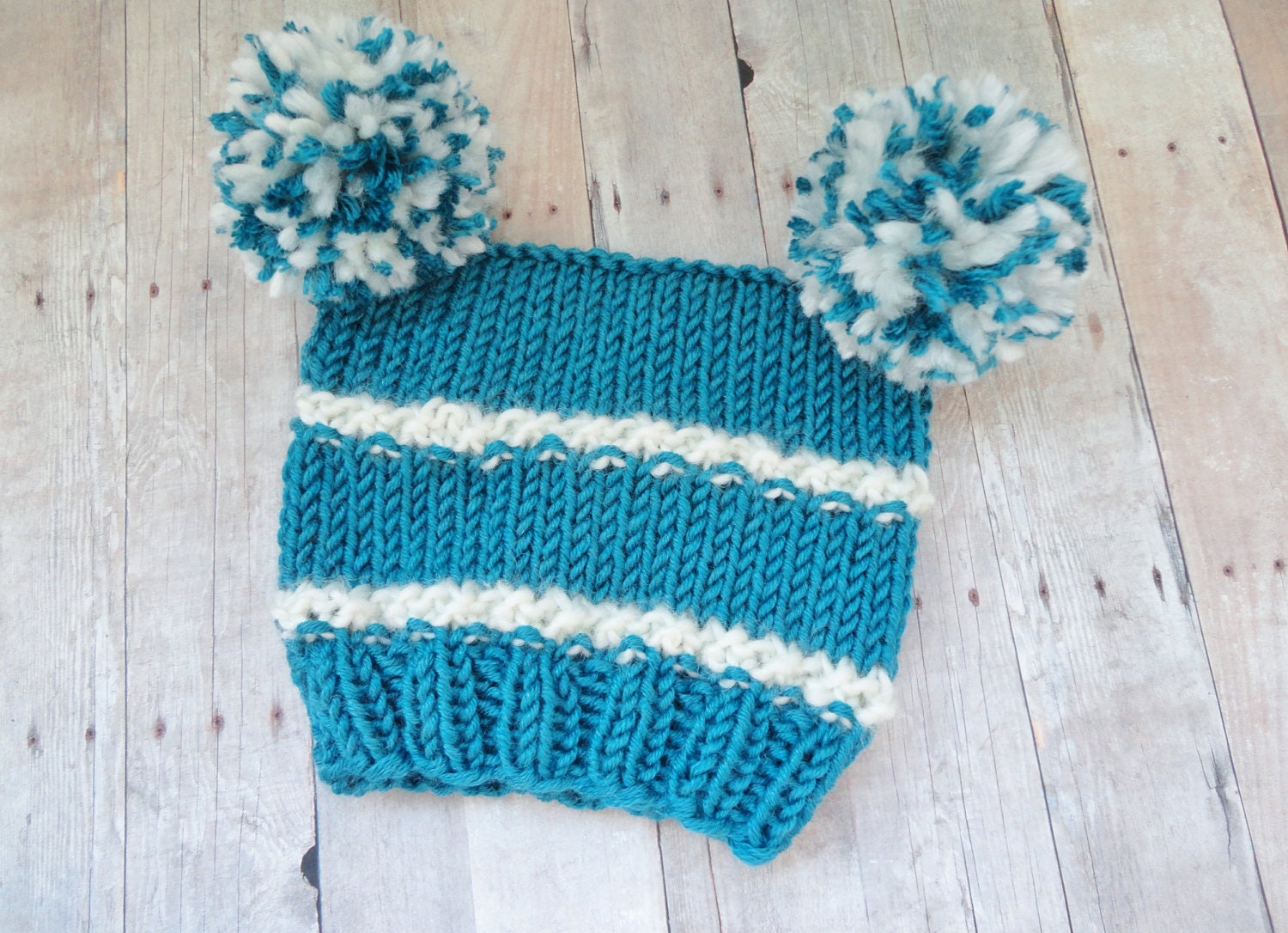 Pure Baby Wool/Bamboo Blend Newborn Beanie with Pompoms Hat Photo Prop Shabby Chic