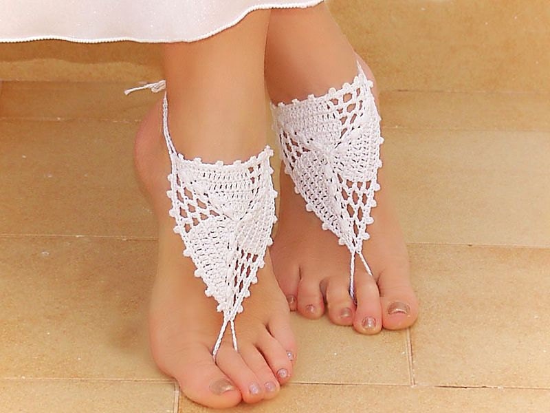 Crochet White Barefoot Sandals, Nude shoes, Foot jewelry, Wedding, Victorian Lace, Sexy, Yoga, Anklet , Bellydance, Steampunk, Beach Pool
