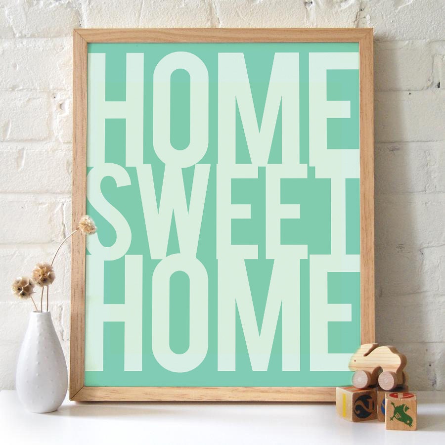 12x16 Home Sweet Home Block Typography print. Mint - 160