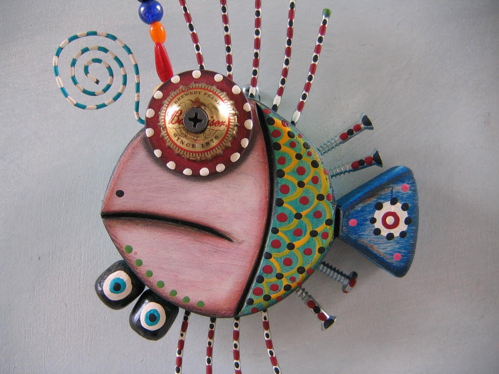 Twisted Fish 24, Original Found Object Sculpture, Wood Carving, Wall Art, by Fig Jam Studio