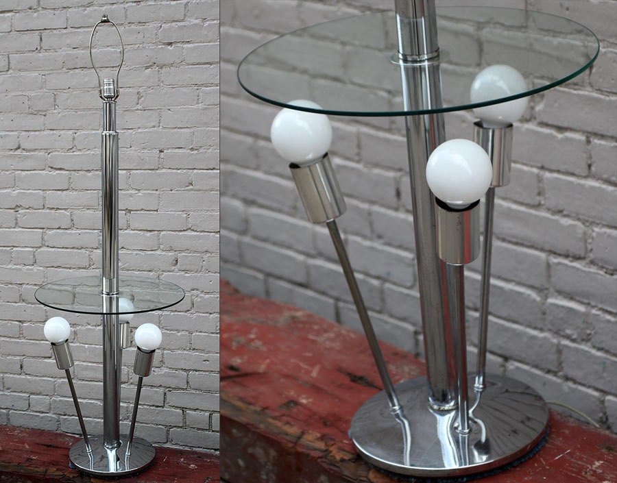 Stunning Vintage Mid-Century Modern / Art Deco CHROME & Glass 3 Arm Sputnik Floor / Table Lamp