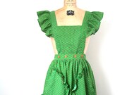 vintage calico apron SUMMER GARDEN maxi - full length PRAIRIE spring green / hippie