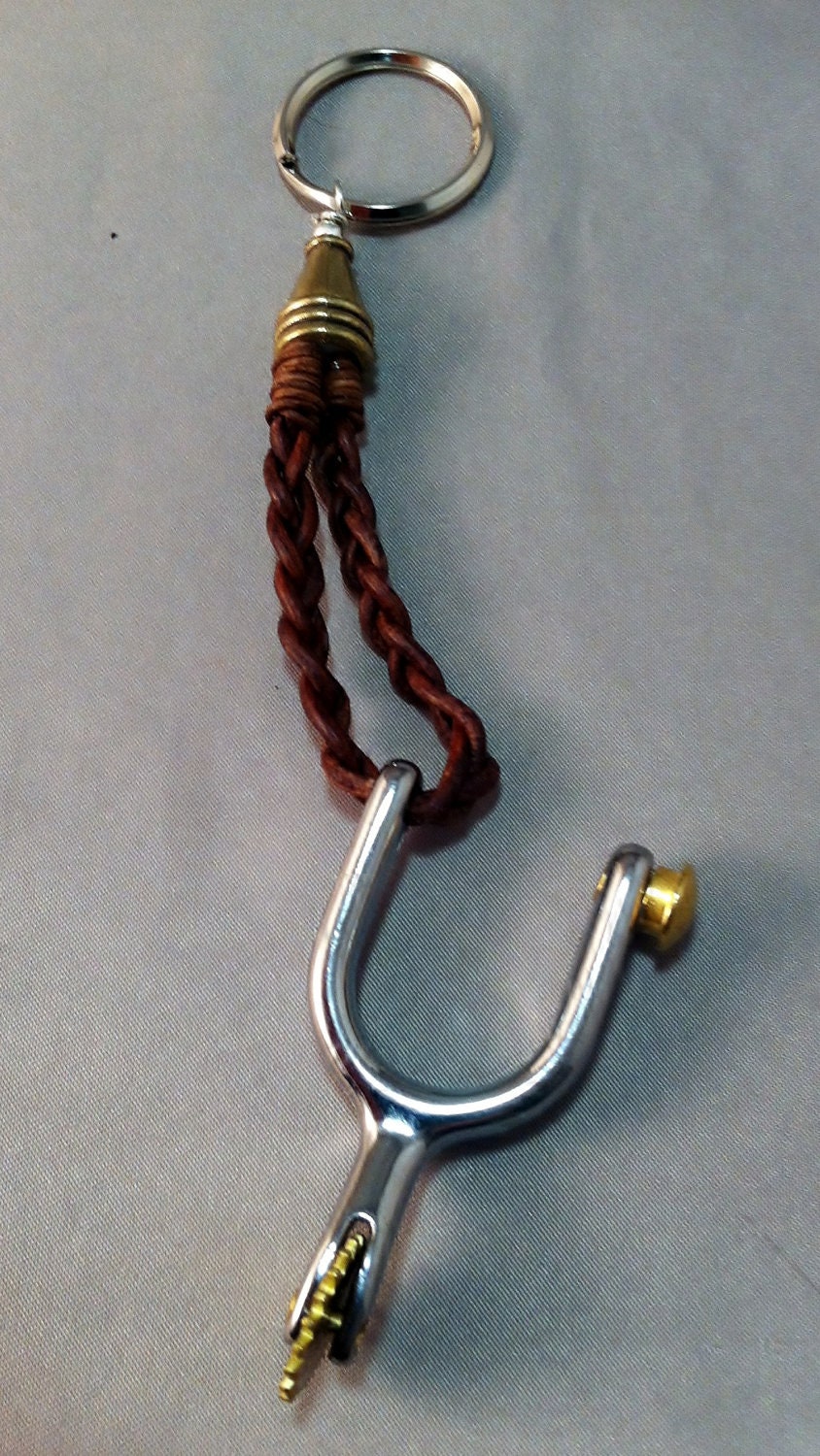 Western Spur on Leather Key Chain by GryphonDesigns on Etsy