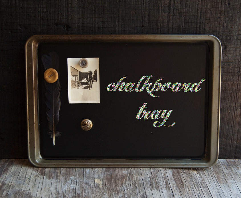 Chalkboard Tray with Magnets - Vintage Upcycled
