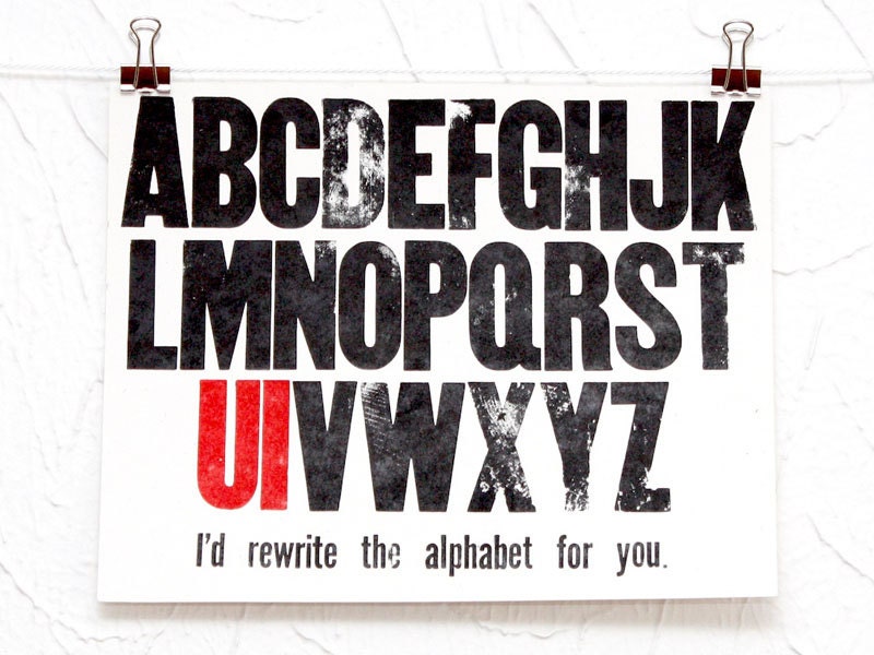 Alphabet Pickup Line letterpress print