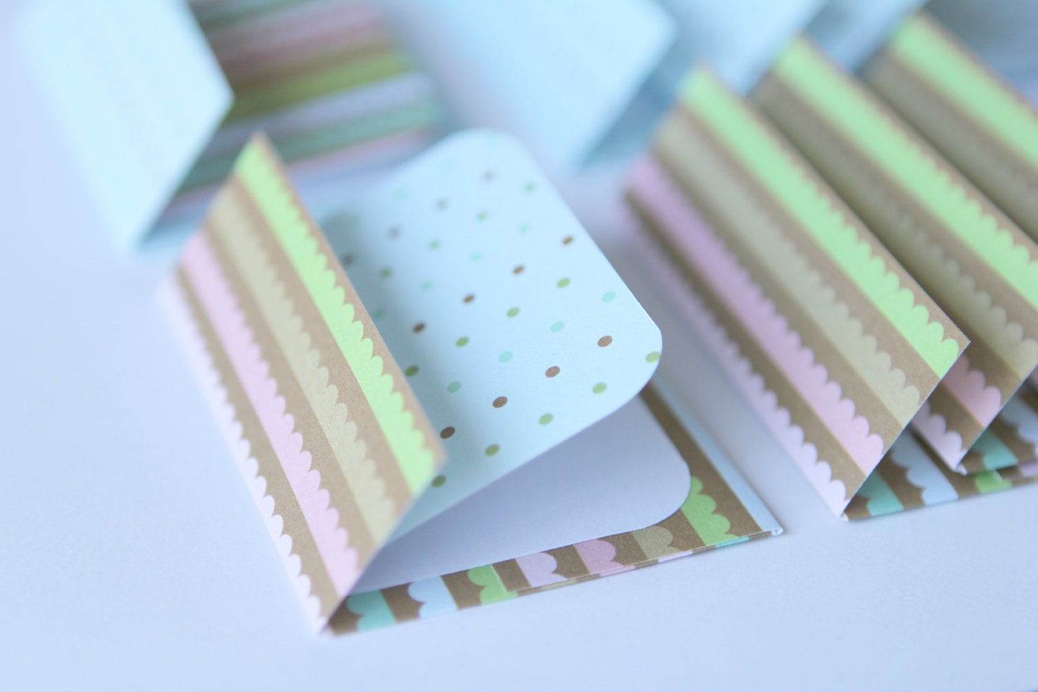 NEW - Mini Cards n Envelopes - Set of 8 - Gingerbread Stripes with Tiny Dots