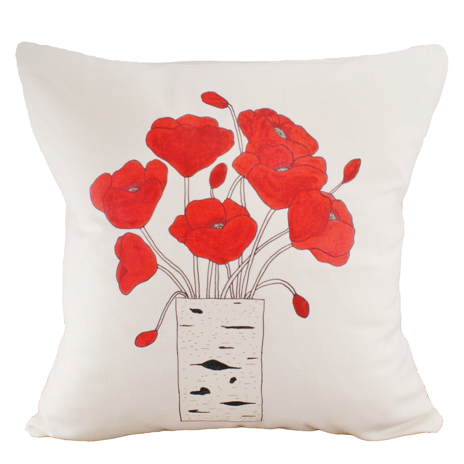 Poppies In A Birch Vase - Cushion Cover - 18x18