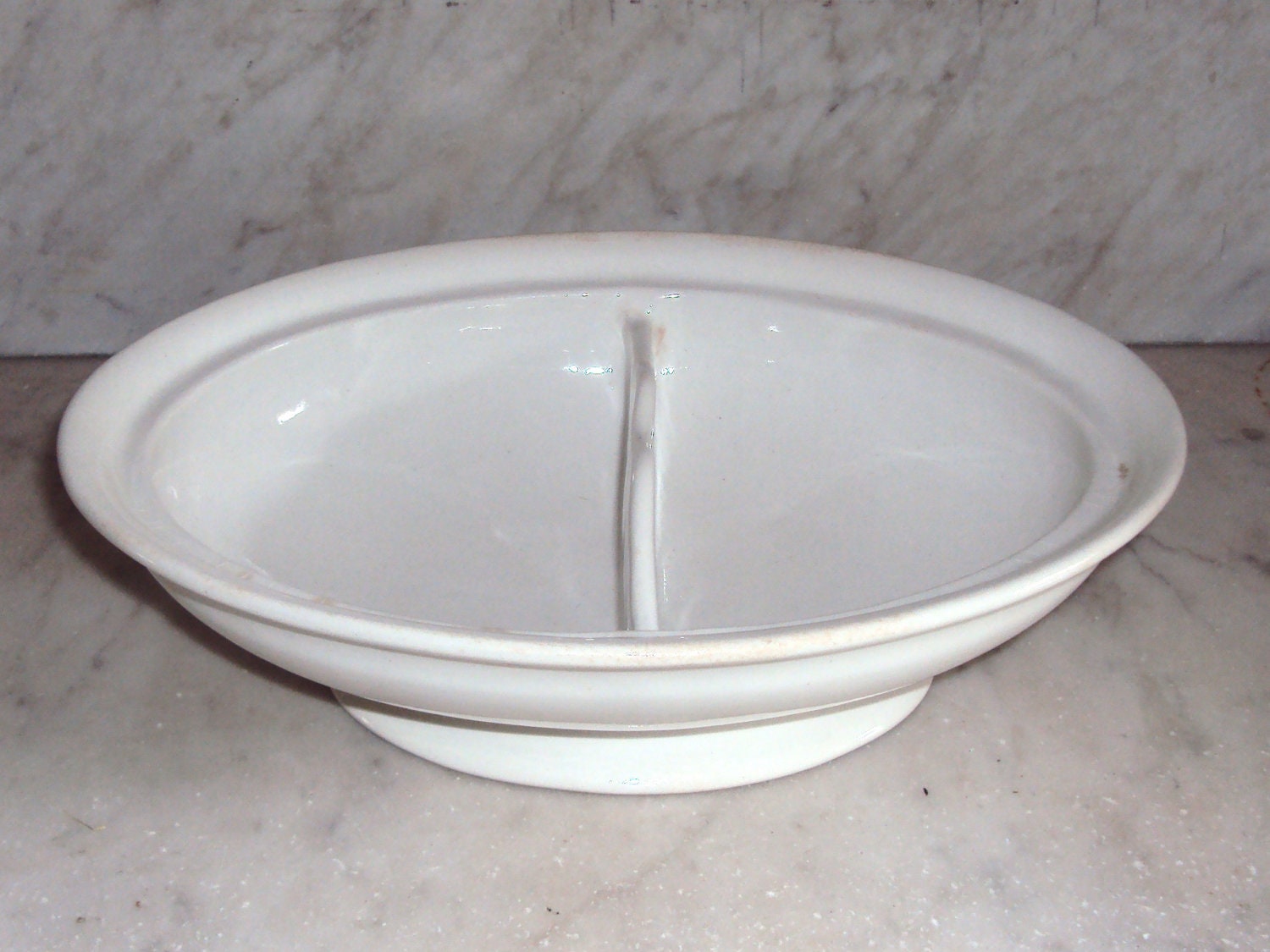 Beautiful WHITE VINTAGE IRONSTONE divided vegetable bowl.