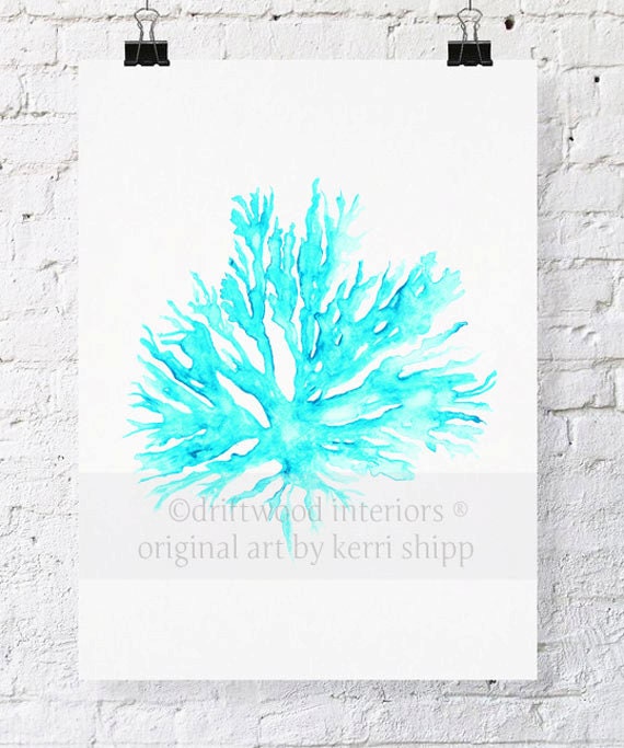 Sea Coral II in Turquoise Watercolor Print - Sea Coral Art Print - Sea Life Art