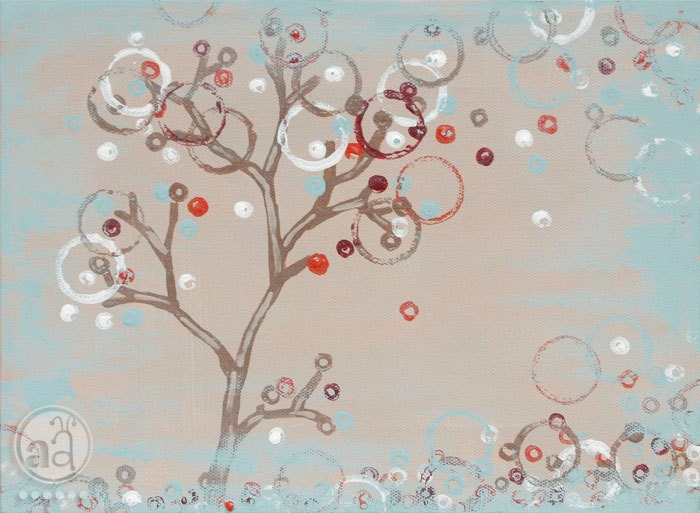 Winter Landscape Paniting - Abstract Tree - "First Frost"  - 9x12 original canvas art