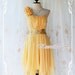 Juliet's Party - Sun Flower Yellow Cocktail Dress One Shoulder Strap Pleated Top Asymmetric Sharp Hem Prom Party Wedding Bridesmaid M-L