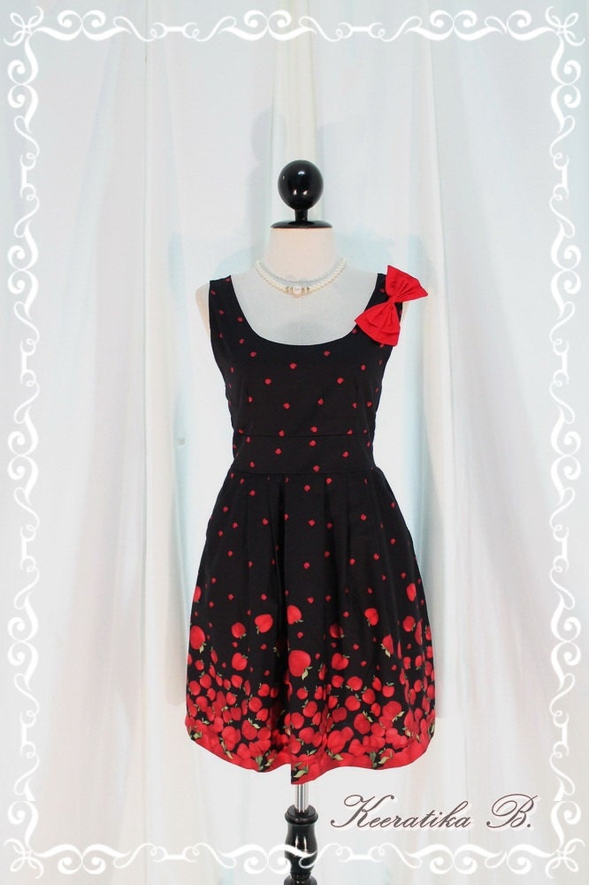 The Apple Tree - Wedding Night Party Cocktail Dinner Chilling Dress Black Color With Cutie Apple Print All Over