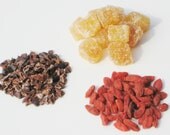 Snack Attack Trio - goji berries, organic cacao nibs & organic crystallized ginger / loaded with antioxidants - healthy on-the-go snacks