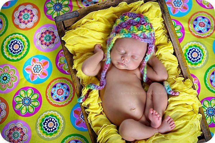 newborn photo prop handspun OOAK shell stitch earflap hat FREE SHIPPING