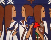 44x 45 Amazing Danish Swedish Modern Scandanavian Mid century 1950s Angels Fabric