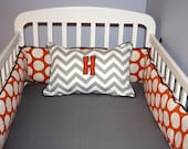 Custom Crib Bedding - 2 piece Set , navy orange and gray