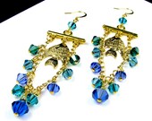 SALE Fun Teal Fish Swarovski Crystal Chandelier Earrings