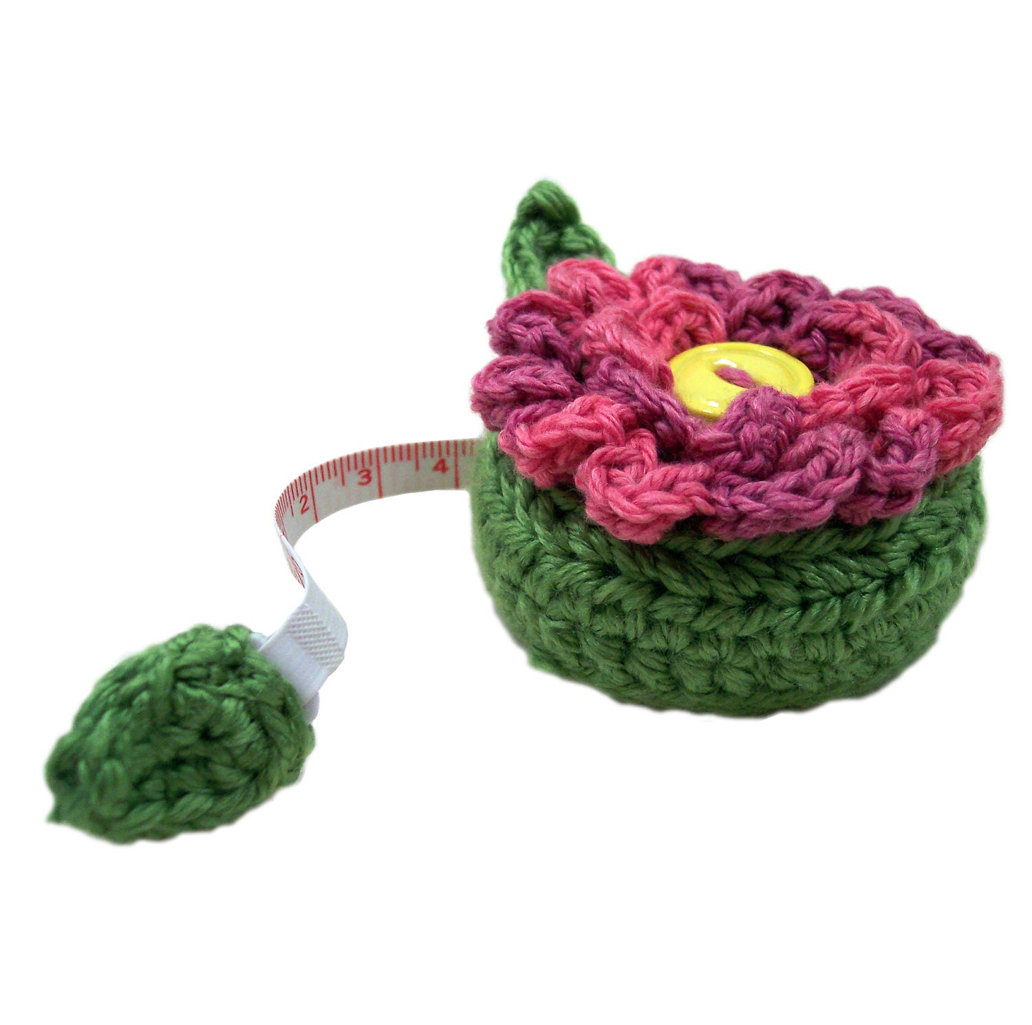 Flower Tape Measure Cover. Pink flower with yellow by fabriq